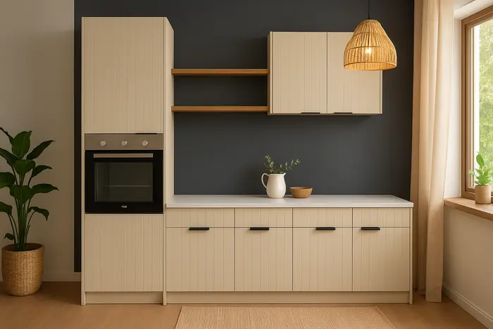 מטבח עם חריטה cnc צורת פסים צבע לפי בחירת הלקוח